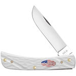Case White Synthetic Handle Sod Buster Jr. with Flag Shield 52021 - Engravable