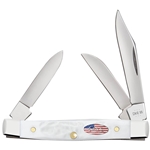 Case White Synthetic Small Stockman with Flag Shield 14106 - Engravable