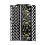 Zippo Triple Stone-Deep Carved Heavy Walled Black Ice Armor with Swarovski Crystal  45384