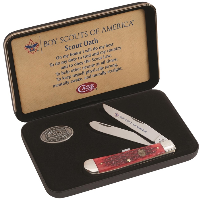 Boy Scout Dark Red Bone Jigged Trapper Gift Set 18049 - Engravable